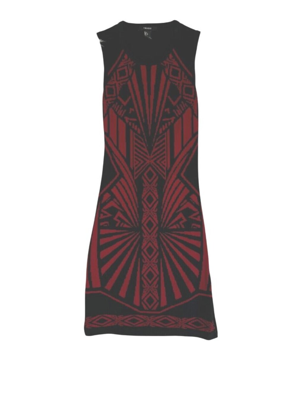 Forever 21 Sweater Dress Art Deco Lg Black Red Stretch Cut Out Back Sleeveless